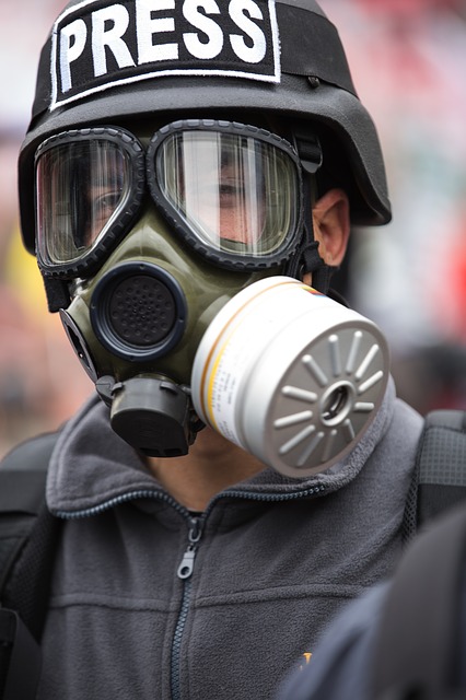 Gas Mask Portrait Attack Young American journalism