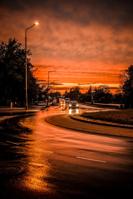 Way Street City Lighting orange street lights Asphalt 